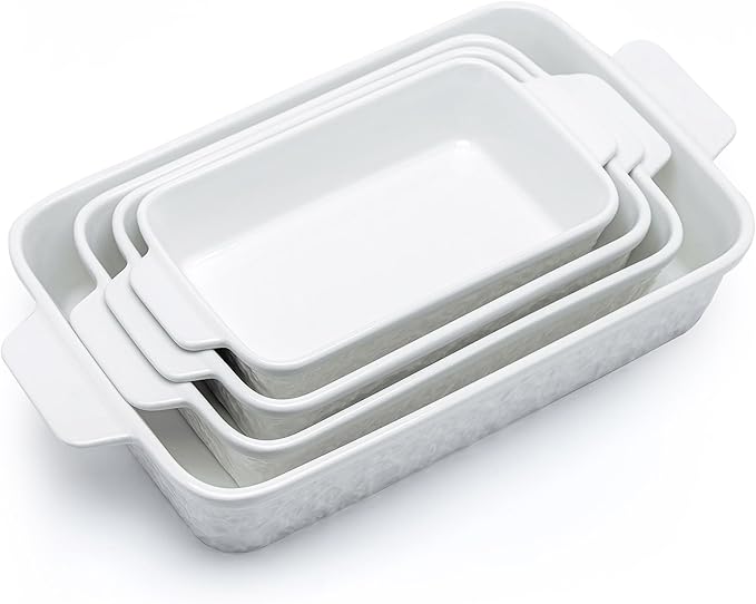 Casserole Dishes for Oven, Baking Dishes, Ceramic Bakeware Sets of 4, Rectangular Baking Pan Set with Handles for Baking, Casserole, Kitchen, Wedding Gift,White