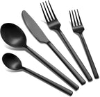 40-Piece Black Silverware Set, Rectangular Flatware Set for 8, Matte Polished Stainless Steel Cutlery Set, Food-Grade Utensils Set, for Home Kitchen Restaurant, Dishwasher Safe