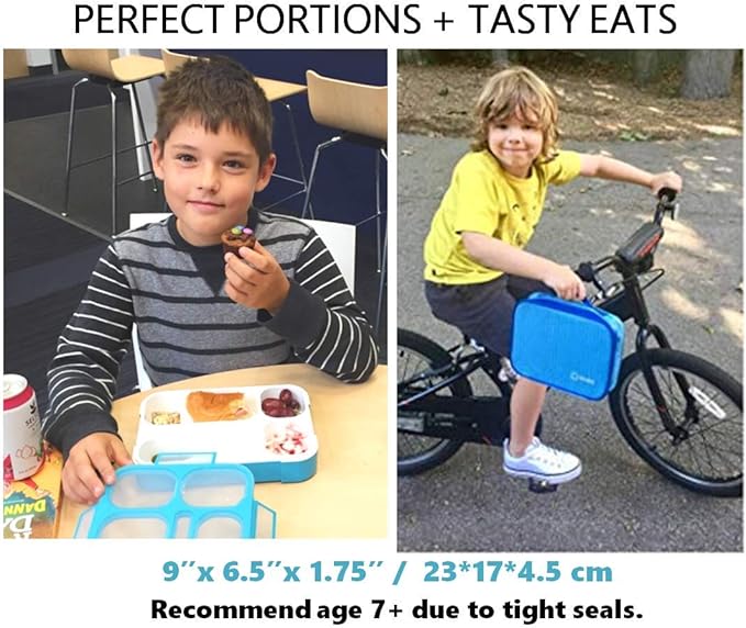 Bento-Box with Bag and Ice Pack Set. Lunch Boxes Snack Containers Kids Boys Girls Adults. 6 Compartments, Leakproof Portion Boxes Insulated Bags for School Lunches, BPA Free (Blue + Navy)