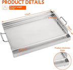 LotFun 17" x 13" Stainless Steel Cooking Griddle for Outdoor Gas Grill, Universal Griddle Flat Top Plate Insert with Grease Groove and Removable Handles for Electric/Charcoal/Gas Grill, Camping,Party