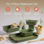 Our Place Bakeware Set | 5-Piece Nonstick, Toxin-Free, Ceramic, Cast Aluminum Set with Oven Pan, Bakers, & Oven Mat | Space-Saving Nesting Design | Oven-Safe | Bake, Roast, Griddle and more | Sage