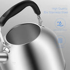 4.2 Quart/4L Stainless Steel Whistling Tea Kettle,Brushed Satin, Suitable to Boiling Water & Tea on Induction Stove, Gas Stove Top