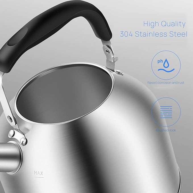4.2 Quart/4L Stainless Steel Whistling Tea Kettle,Brushed Satin, Suitable to Boiling Water & Tea on Induction Stove, Gas Stove Top