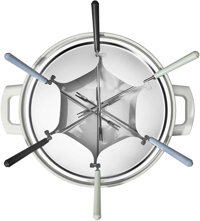Beautiful 3-Quart Electric Fondue Set, Stainless Steel & Ceramic Insert, Nonstick, Adjustable Temp (White Icing)