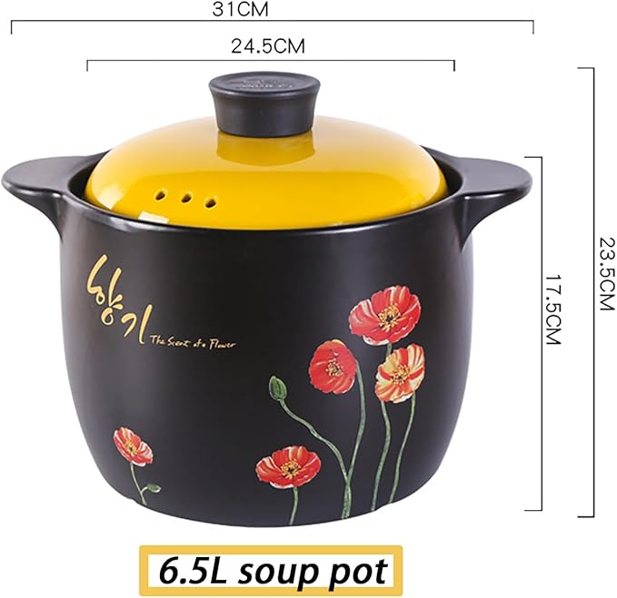 Ceramic Clay Pot for Cooking with Lid Chinese Stew Hot Pot, Earthenware Pot For Cooking Rice, Noodle and Porridge Milk Soup, Casserole Nonstick Cookware for Home Restaurant,6.5l