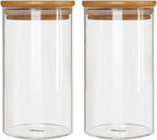 Glass Storage Jar With Airtight Seal wooden, Lid, 25 Ounce Set of 2, 750ml Coffee Bean and Kitchen Food Container