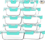 M MCIRCO 10-Pack Glass Food Storage Container with Lids, Airtight Glass Lunch Bento Boxes, Glass Meal Prep Container,Microwave, Oven, Freezer and Dishwasher Friendly, Green