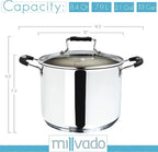 Stock Pot, 8.4 Quart Stainless Steel, Large StockPot With Clear Glass Lid, Steam Hole, Permanent Measurement Markings, Gas, Electric and Induction Compatible Boiling Pot