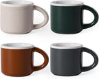 INGOFIN Ceramic Espresso Cups Set of 4, 2 oz Mini Espresso Mugs with Handle, Small Demitasse Coffee Cups, Vintage Accessories, Microwave Safe Shot Cup Suit for Coffee Bar