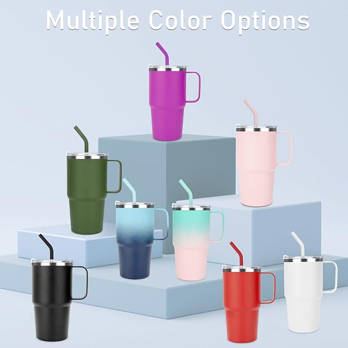 Kids Insulated Tumbler with Handle and Straw, 24 oz Stainless Steel Tumbler for Boys Girls Leak-proof Lid Keep Cold Heat and Ice, Gifts for Children Cups(Olive Green-1 Pack)
