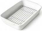 2 QT Small Ceramic Baking Dish, White Casserole Dish with Roasting Racks, Lasagna Pan for Oven, Ceramic Baking Pan, Kitchen Decor, Microwave Oven Safe, Dinner, Wedding (7.6" x 12.3")