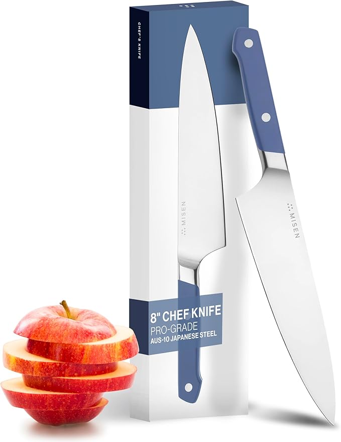 Misen 8" Chef Knife – High Carbon Japanese AUS-10 Stainless Steel – Hybrid German & Japanese Blade – Precision Kitchen Knife for Professionals & Home Cooks – Ultimate Cutting Performance - Blue