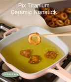 10.5 Inch(3.8QT) Ceramic Pan with Lid,Non Stick Frying Pans Cast Aluminum Deep Sauté Pans,Ti-Ceramic Non Toxic Pix Pan with Wooden Spatula and Scrubber-Desert Clay