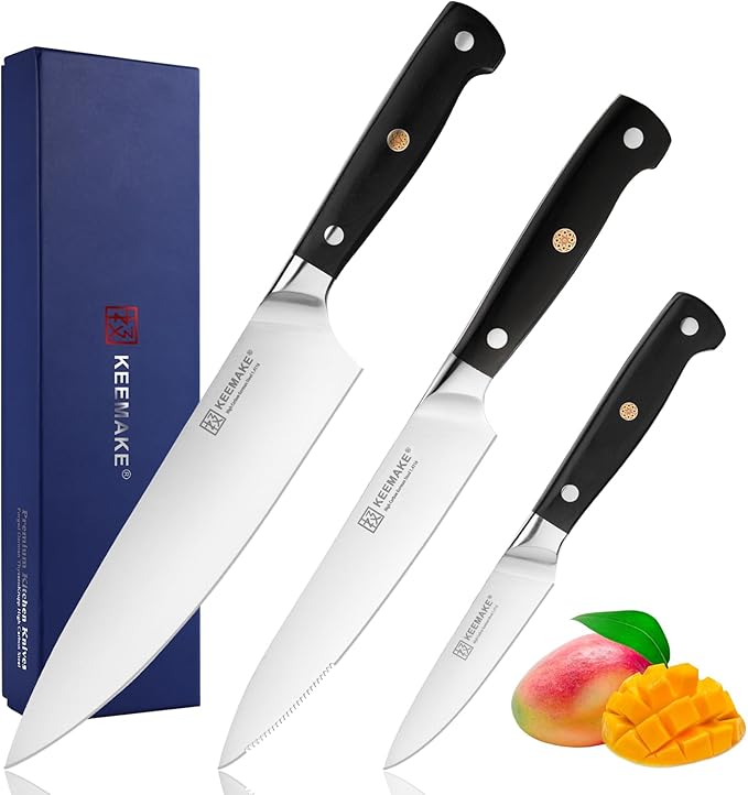 KEEMAKE Kitchen Knife Set, 3PCS Sharp High Carbon Stainless Steel Knives Set for Kitchen with Ergonomic Handle, Chef Knife set Professional Carving Knife Set for Meat Vegetable Fruit