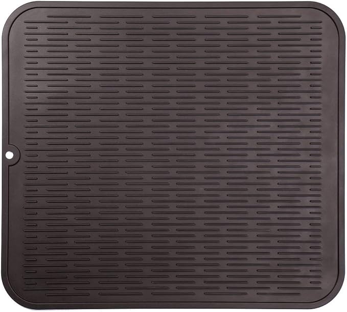 Silicone Dish Drying Mat for Multiple Usage,Easy clean,Eco-friendly,Heat-resistant Silicone Mat for Kitchen Counter or Sink,Refrigerator or Drawer Liner Coffee XL 18 inches x 16 inches