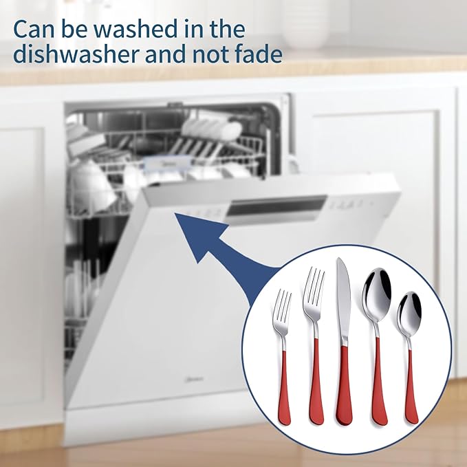 Red Silverware Set 20 Piece 18/0 Stainless Steel Flatware Red Handle Cutlery Set Service for 4 Fork Knife Spoon Set Mirror Finish Dishwasher Safe