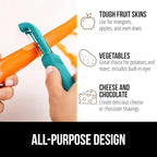 GORILLA GRIP Patented BPA-Free Sharp Stainless Steel Swivel Vegetable Peeler, Comfortable Handle Potato Peelers, Smooth Peeling, Peel Carrots Apple, Includes Blade Cover, Kitchen Tool, Turquoise