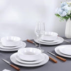 Webbylee 12-Pieces Melamine Dinnerware Set - Unbreakable Plates & Bowls Set for 4, Lightweight Kitchen Dishes Idear for Camping, Picnic, Party,White & Grey