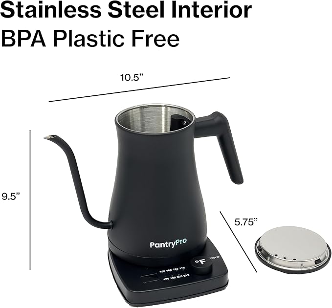 1.0L 1500W Gooseneck Electric Kettle - Stainless Steel Interior - Rapid-Boil - Auto Shut-Off, Boil-Dry Protection, Temperature Control, LED Indicator - Black by The Display Guys