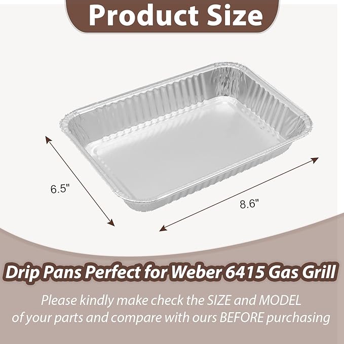 20-Pack Aluminum Grill Drip Pans for 6415 Weber Grill, Universal Disposable Foil Grease Tray Liners for Weber Spirit, Traveler, Genesis, Q Series