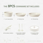 8pcs Ceramic Pots and Pans Set, Non Stick Cookware Set, Detachable Handle Cookware, Induction Kitchen Cooking Set with Removable Handle,Oven Safe, Induction Fast, Stackable Cookware Set