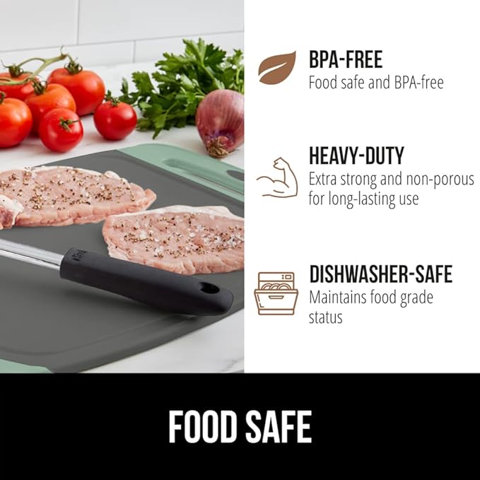 GORILLA GRIP BPA-Free Reversible Kitchen Cutting Board Set of 3, US Designed, Nonporous, Juice Grooves Catch Liquid, Slip Resistant Border, Dishwasher Safe, Durable Food Chopping Boards, Mint Gray
