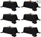 Fitable Black Tableclothes for Rectangle Tables, 6 Pack - 90 x 156 Inch - Reusable and Elegant Tablecloths, Polyester Fabric Table Covers for Wedding, Party, Banquet, Formal Events