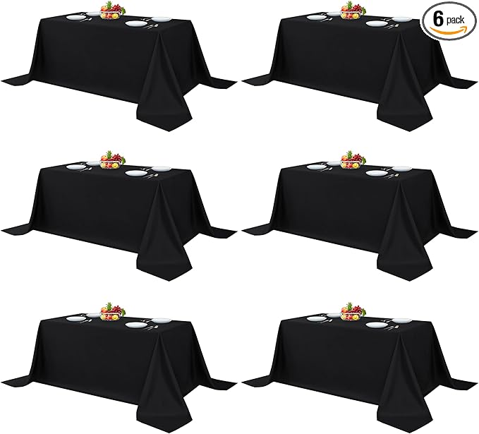 Fitable Black Tableclothes for Rectangle Tables, 6 Pack - 90 x 132 Inch - Reusable and Elegant Tablecloths, Polyester Fabric Table Covers for Wedding, Party, Banquet, Formal Events
