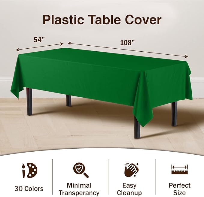 Exquisite Party Solids 12-Pack Premium Plastic Tablecloth 54in. x 108in. Rectangle Table Cover - Emerald Green