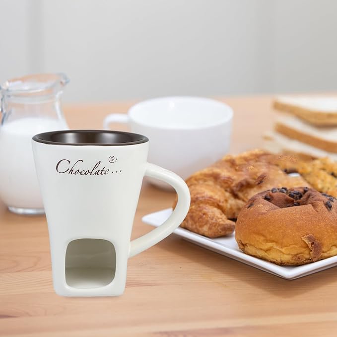 Garneck 2 Sets Chocolate Fondue Mugs Ceramic Multifunction Pot Hot Chocolate Mug Porcelain Melt Chocolate Fondue Crucible Mini Fondue Pot for Cheese Caramel Butter