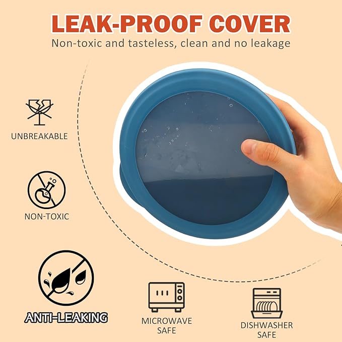 wheat straw bowls with lids set of 4, 40oz cereal bowls with covers,unbreakable salad container for lunch, dishwasher safe bowl sets for kitchen. Blue