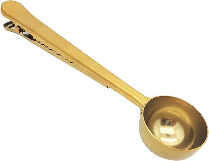 Coffee Scoop, Stainless Steel Golden Multi Function Coffee Measuring Spoon，Great Measuring Coffee, Tea，Protein Powder, Instant Drinks More - Perfect Coffee Spoon Bag Clip