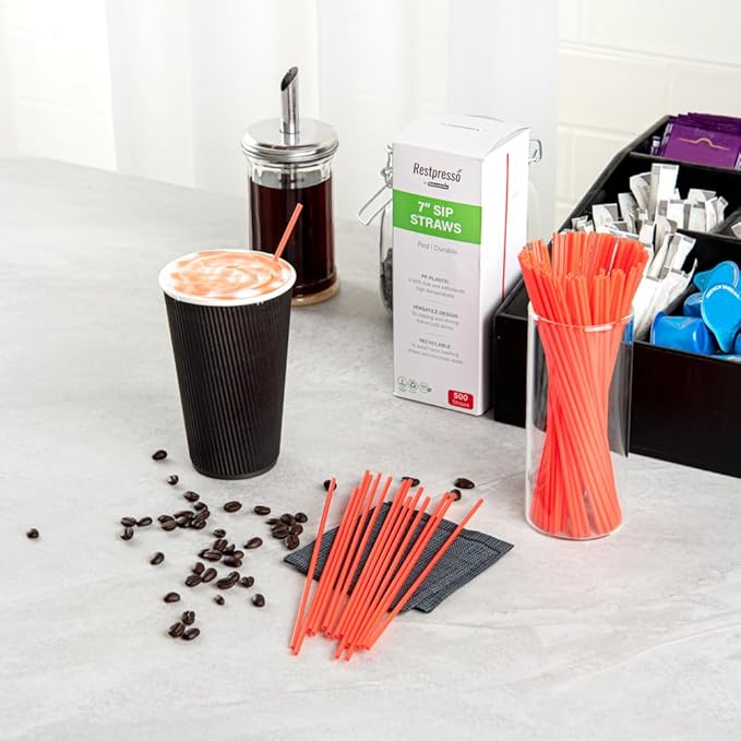 Restaurantware Restpresso 7 Inch Cocktail Stirrers 500 Disposable Coffee Stirring Rods - Premium Odorless Red Plastic Stirrers For Coffee For Hot And Cold Drinks For Bars Or Offices