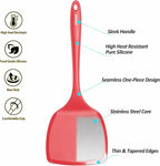 Silicone Pancake Spatula Turner with Lengthened Handle& Seamless Design, Heat Resistant Cooking Spatulas for Nonstick Cookware, Large Flexible Kitchen Utensils, Flipper for Egg, Pancake, Burger, Red