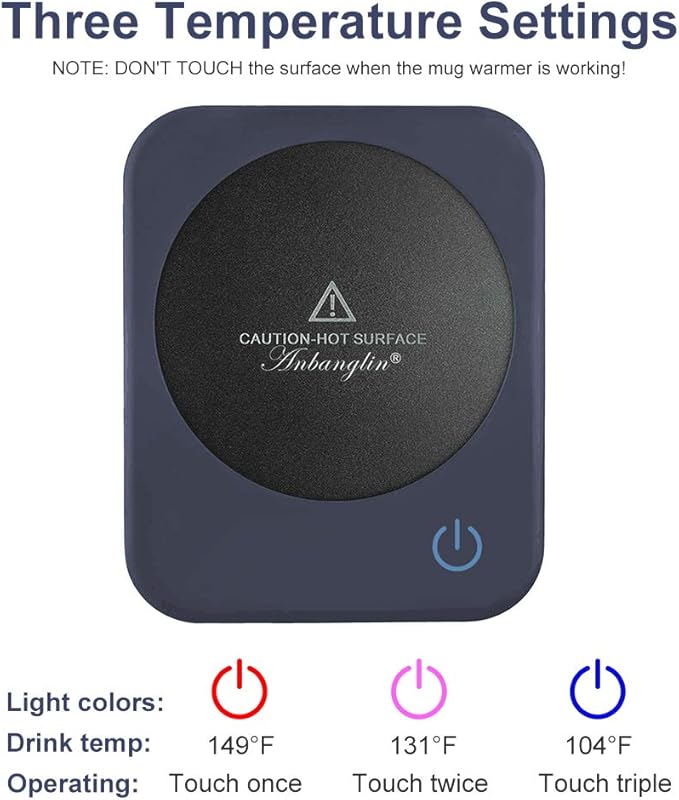 AnbanglinCoffee Mug Warmer, Smart Cup Warmer for Desk, 3 Temperature Control & Auto Shut Off, Electric Cup Warmer for Heating Candle,Milk,Tea,Beverage (Dark Blue-No Cup)