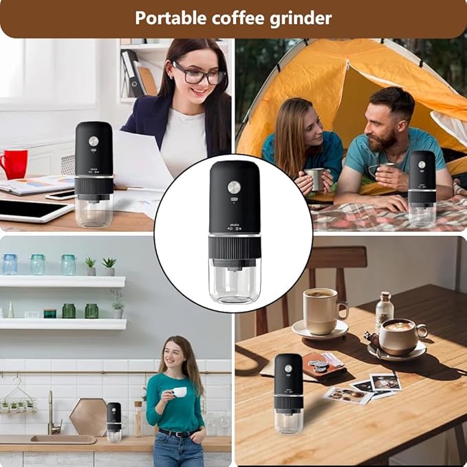 Handheld Electric Coffee Grinder Portable USB-C Rechargeable - Compact & Lightweight for Travel, Camping, Home Use, Black/White Design (60, White, one size fits all)