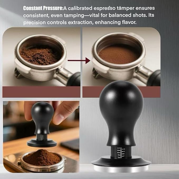 58mm Coffee Tamper & Distributor Set, 58mm Espresso Tamper Set with Stainless Steel Flat Base, Calibrated Spring Loaded Tampers Set with Cleaning Brush, Breville Espresso Accessories Kit