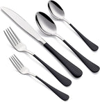 20-Piece Black Silverware Set for 4, 18/0 Stainless Steel Flatware Cutlery Utensils Set, Include Dinner Knives,Dinner Forks,Dinner Spoons,Salad Forks,Teaspoons, Elegant Gift，Dishwasher Safe