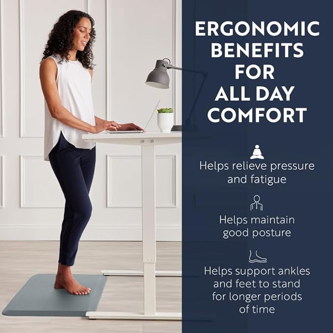 KANGAROO Thick Ergonomic Anti Fatigue Mats for Kitchen Floor, 70x24 Runner, Cushioned Standing Office Desk Mat, Waterproof Scratch Resistant Topside, Supportive All Day Comfort Padded Foam Rugs, Gray