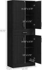 HOMCOM 71" Kitchen Pantry Cabinet with Drawer and Adjustable Shelf, Freestanding Tall Storage Cabinet with 2 Double Door Cupboards, Distressed Black