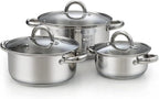 Cook N Home Stainless Steel Stock Pot with Glass Lid, Basic Small Sauce Cooking Pot Saucier Casserole Pan Set, 6 Piece Set