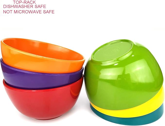 KX-WARE Melamine Bowls set - 28oz 6inch 100% Melamine Cereal/Soup/Salad Bowls, Set of 12 in 6 Assorted Colors | Shatter-Proof and Chip-Resistant Dishwasher Safe, BPA Free