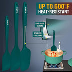 Walfos Silicone Spatula Set of 5 - (600°F) High Heat Resistant Dark Green Kitchen Scraper Spatulas, One-Pieces Seamless Design, Perfect for Cooking Mixing & Baking - BPA Free and Dishwasher Safe