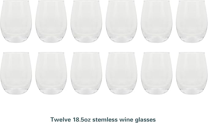 Gibson Home Bellini Glass 12 Piece All Purpose 18.5 oz Stemless Red, White, Water, Beverage Glasses/Tumbler - Set of 12 - Dishwasher Safe
