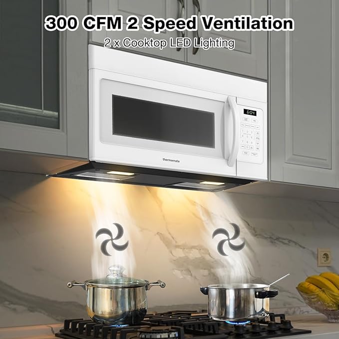 ThermoMate 30" Over-the-Range Microwave Oven with 1.7 Cu. Ft. Capacity, 1000 Cooking Watts, One-Touch Cooking Options, 300 CFM, LED Lighting, White