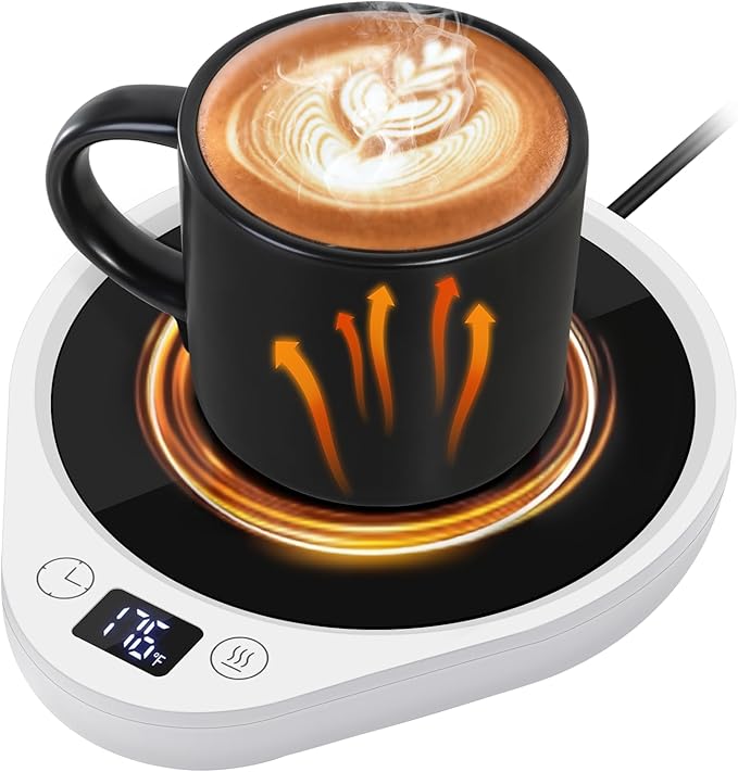 PUSEE Coffee Mug Warmer - Electric Large Candle Warmer Plate with 4H Auto Shut Off, 3-Temp Settings Cup Heater for Desk, Tea, Milk, Cocoa (W4-White)