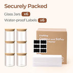ComSaf 0.8 Qt Glass Food Storage Jars Set of 6, Clear Glass Storage Containers with Lids, Pantry Organization Jar, Spice Jar, Blooming Tea, Coffee and Sugar Container, Small Canister Set for Kitchen