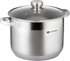Daniks Standard Stainless Steel Stock Pot with Glass Lid – Induction 10 Quart, Dishwasher Safe, Measuring Scale, For Soup, Pasta, Stew, Silver