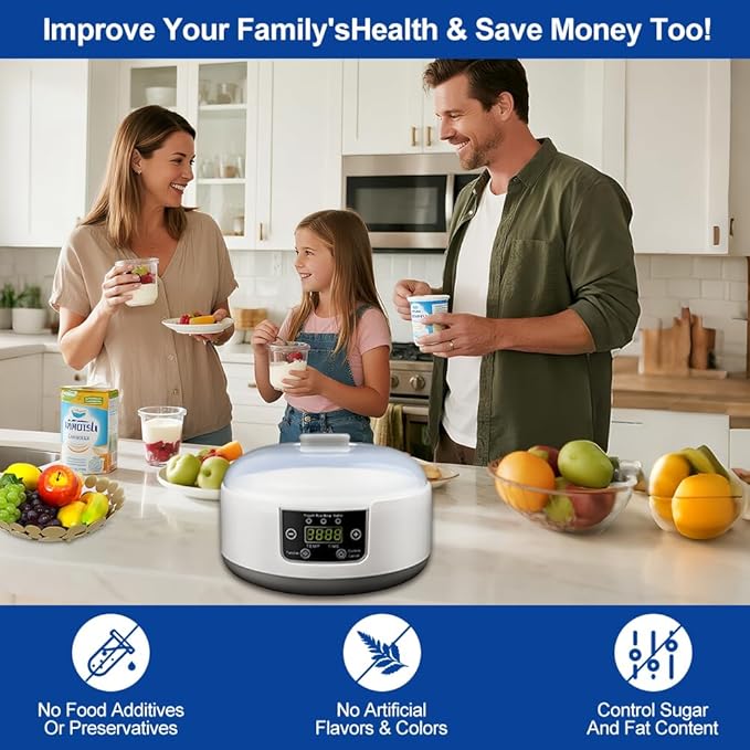 Yogurt Maker with Adjust Temp & Time, Abnaok Multi-Function Probiotic Yogurt Maker with BPA-free PP Lid, Celsius Increment, 304 Stainless Steel Inner Bowl, LED Display