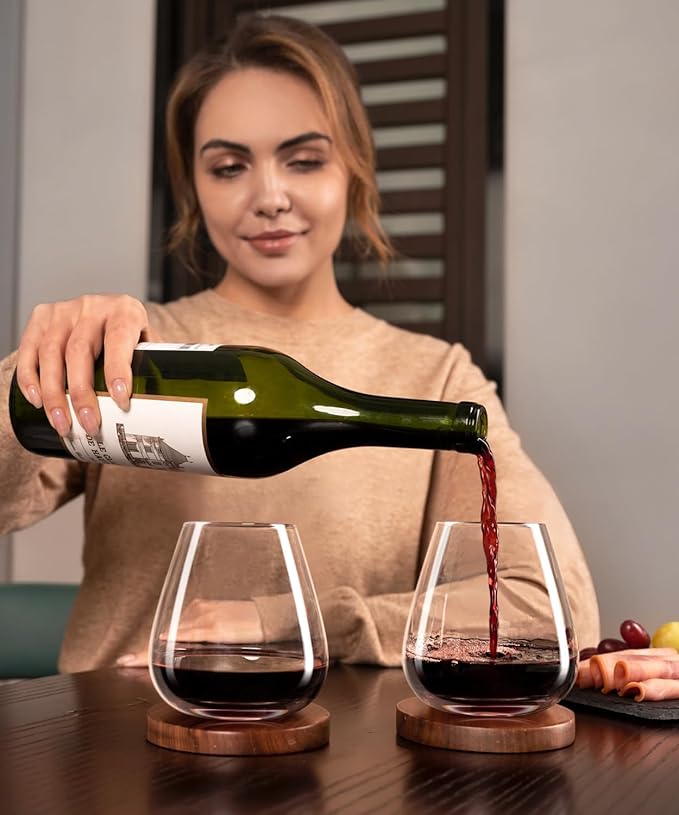 Stemless Wine Glasses Set of 6, 14.5oz Hand Blown Crystal Red White Wine Glass, Ideal for Daily Use and Special Days, Perfect Gifts for Both Men and Women